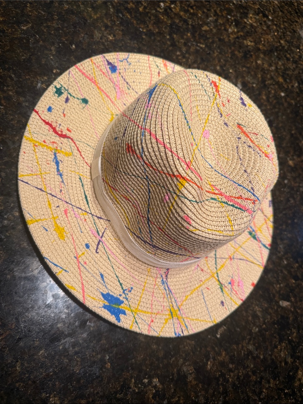 NWT Multicolor Paint-Splash Straw Hat - Beige Handpainted Cream Trim